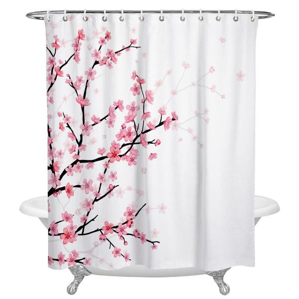

shower curtains spring cherry blossom bathroom curtain polyester fabric waterproof with hooks