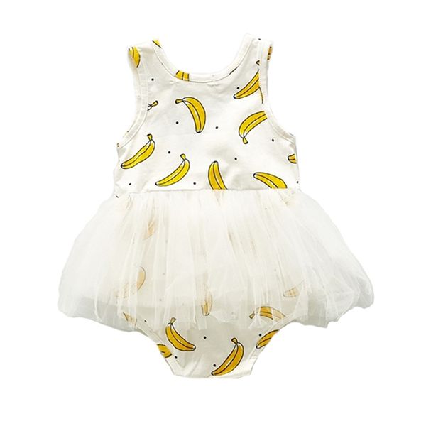 Pagliaccetti per ragazze nate in estate Infant Banana Print O-Collo Baby senza maniche in cotone scoreggia vestiti 210417