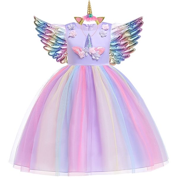 Girl Rainbow Unicorn Dress For Kids Embroidery Ball Gown Baby Princess Birthday Dresses Party Costume Children Clothing 220310