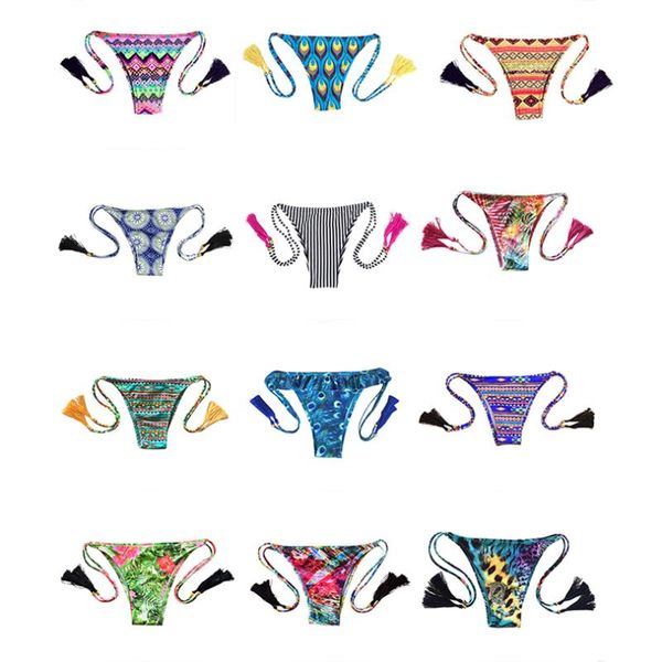 

women's swimwear swimsuit panties thong bikini women bottom adjustable briefs underwear bathing suit tassel brazilian, White;black