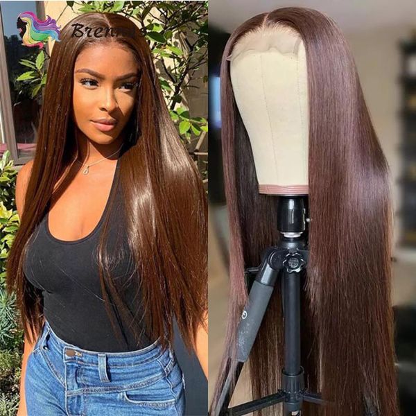 

dark brown 4x4 lace closure wigs silk straight remy glueless t part wig pre plucked brazilian human hair for women, Black;brown