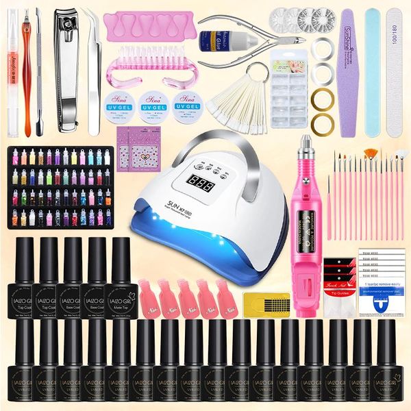 

nail art kits acrylic kit full manicure set with uv led dryer for drill machine 40 colors gel polish complete