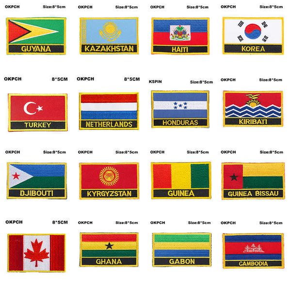 Nationalflagge-Stickerei-Aufnäher, Abzeichen, Guyana, Kasachstan, Haiti, Südkorea, Türkei, Niederlande, Honduras, Kiribati, Dschibuti