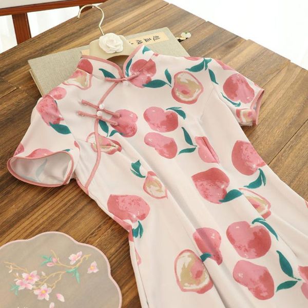 

ethnic clothing print sweet peaches chinese style dress elegant women vintage button qipao mini mandarin collar cheongsam vestidos de f, Red
