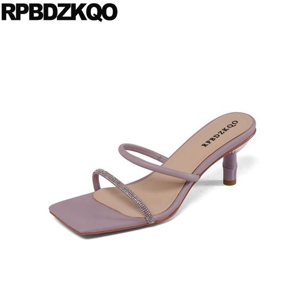 

sandals stiletto luxury shoes women designer slippers high heels crystal elegant diamond strap pumps purple slides rhinestone, Black
