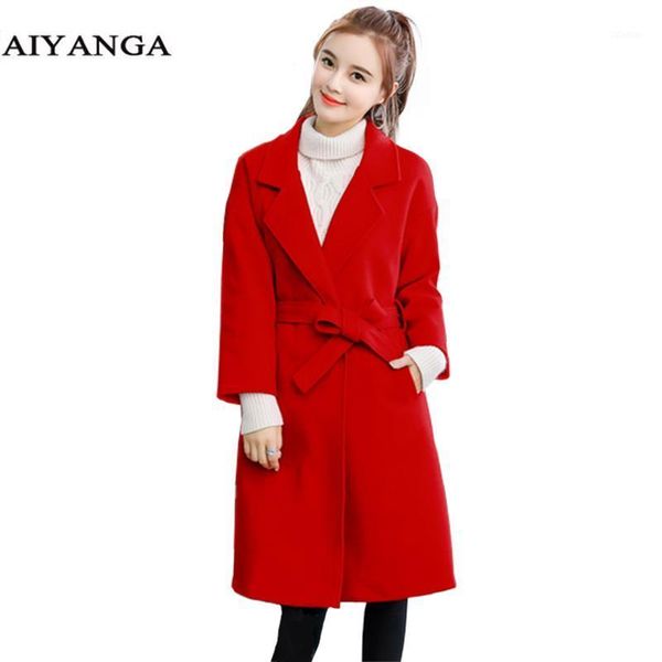 

women's wool & blends long cashmere coat women 2021 winter thicken outerwear female slim turn-down collar overcoat ladies plus size war, Black