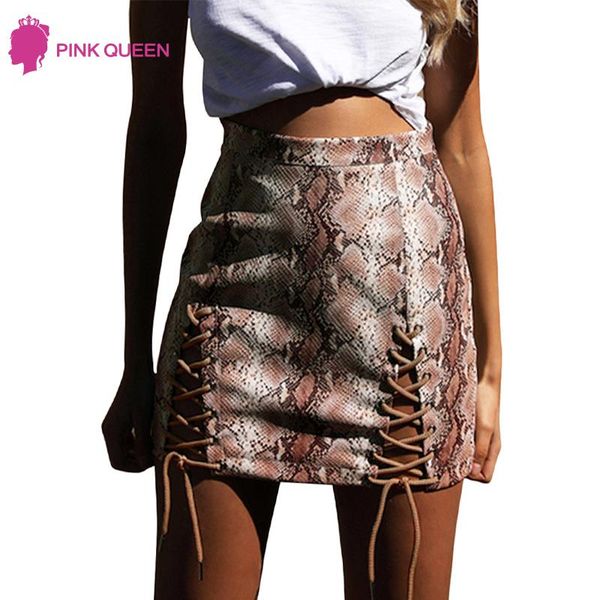 

skirts snake printed pencil women high waist split lace up bandage mini skirt short bodycon slim fit a-line 2021, Black