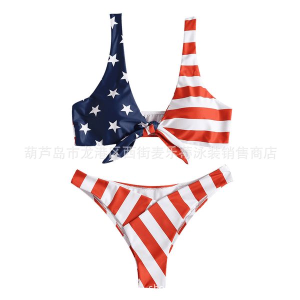 

2021 new national flag printed bikini cross strap swimsuit, White;black
