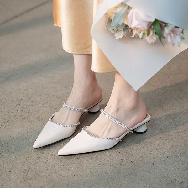 

sandals spring and summer 2021 diamond pointed baotou back empty fairy wind sweet shallow mouth simple half, Black