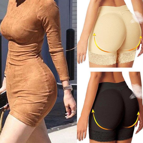 

women's shapers mesh breathable mid waist push up hips false ass bulift underwear detachable sponge mats women panties shaping pants, Black;white