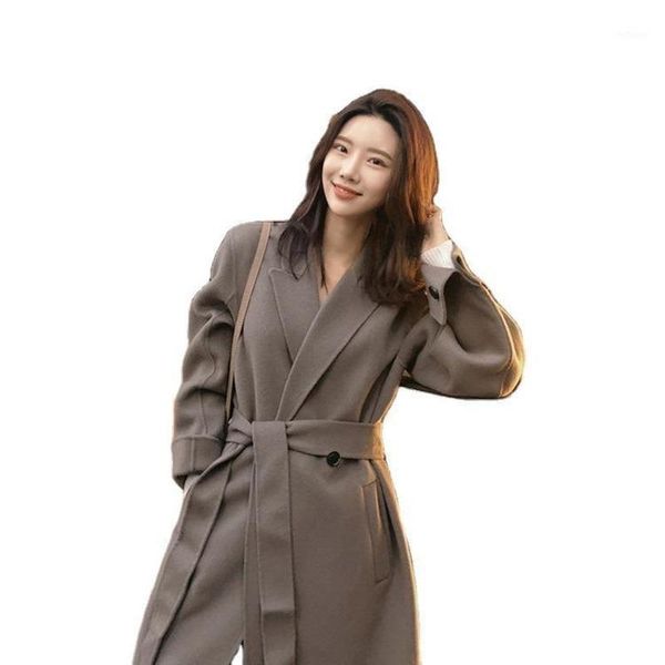 

women's wool & blends autumn and winter korean style thick sweet woolen coat women mid-length over the knee loose trend, Black