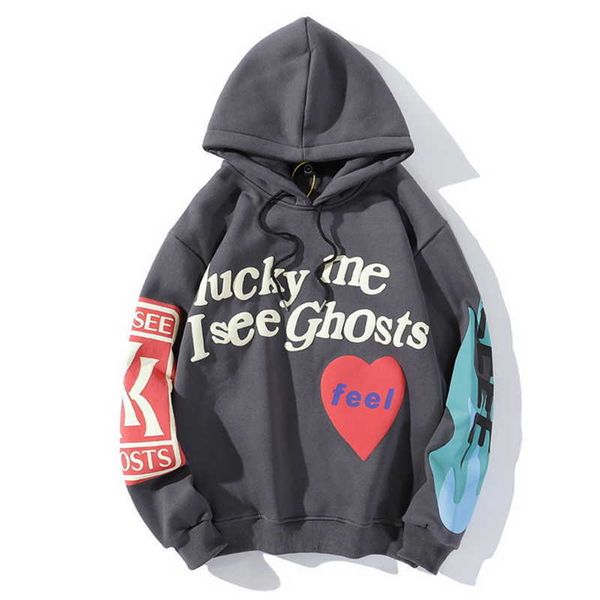 

weirdo 2021 graffiti letter printed hoodies men lucky me i see ghosts mens hooded sweatshirts fleece streetwear harajuku x0601, Black