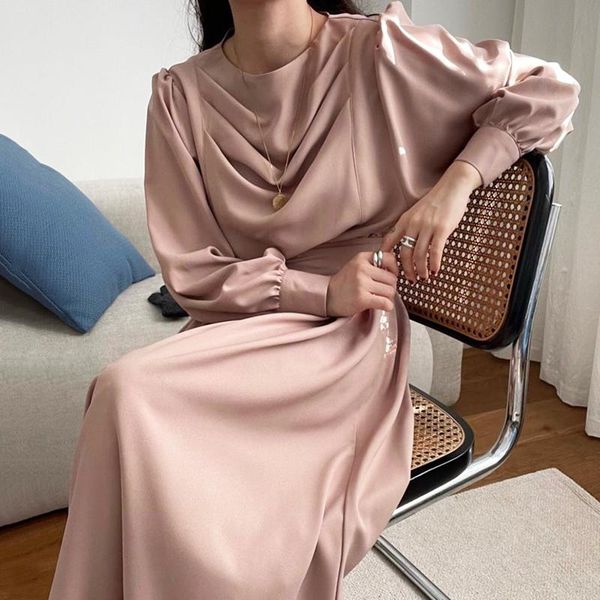 

casual dresses elegant dress for women cloth o-neck chic long sleeve slim waist vestidos mujer black ol maxi female spring 2021 clothing, Black;gray