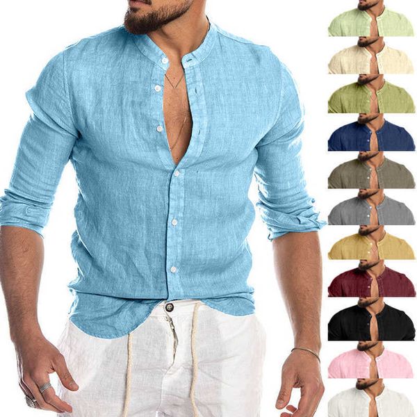 

men's summer long sleeve casual linen shirt cotton blouse 210721, White;black