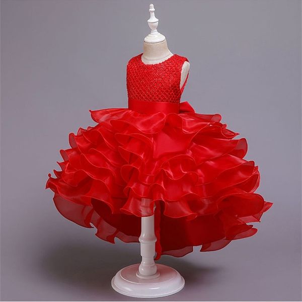 

girls party wedding beaded embroidery princess dresses for trailing formal prom dress costume 210508, Red;yellow