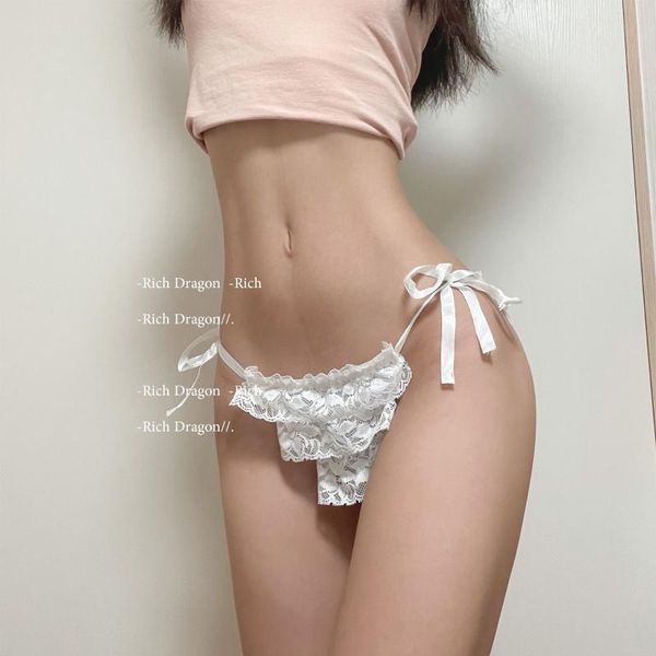 

women's panties g-string tie lace briefs cotton midwaist, Black;pink