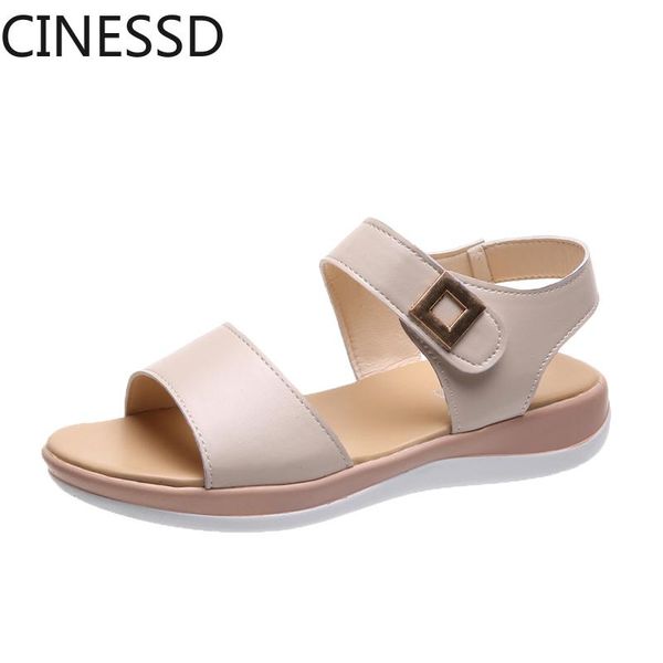 

summer ladies mother leather shoes sandals flat hook shape korean version bling beach 2021 women, Black