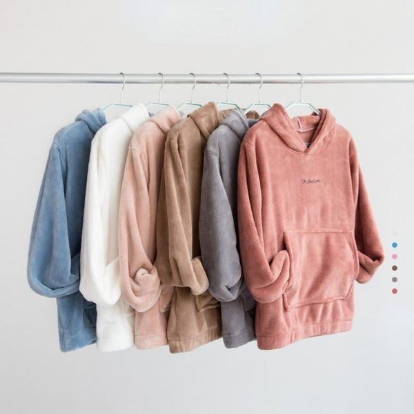 

women's hoodies & sweatshirts woman sweatshirt hooded streetwear solid long sleeve casual clothes loose ladies pockets pullovers cloth, Black