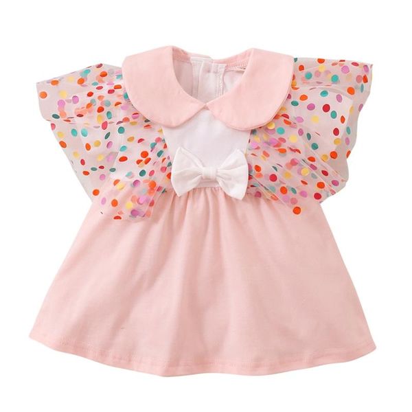 

girl's dresses 0-24m baby girls princess dress summer born fashion clothing polka dot mesh stitching short-sleeved clothes, Red;yellow