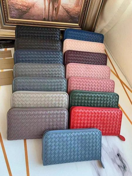 

card holders 2021 woven wallet sheepskin zipper, Brown;gray