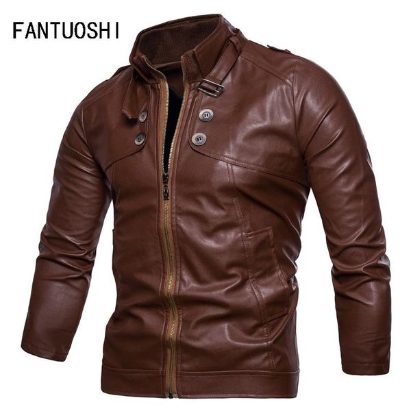 

men's jackets 2021 autumn and winter leather men stand collar coats male motorcycle jacket casual slim brand clothing, Black;brown