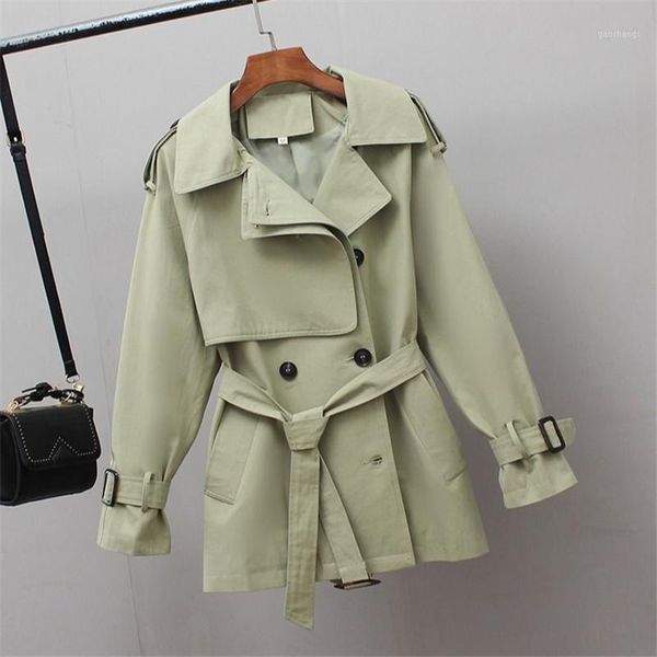

women's trench coats fashion women coat spring autumn vintage belt double breasted khaki outwear slim office ladies overcoat y5411, Tan;black