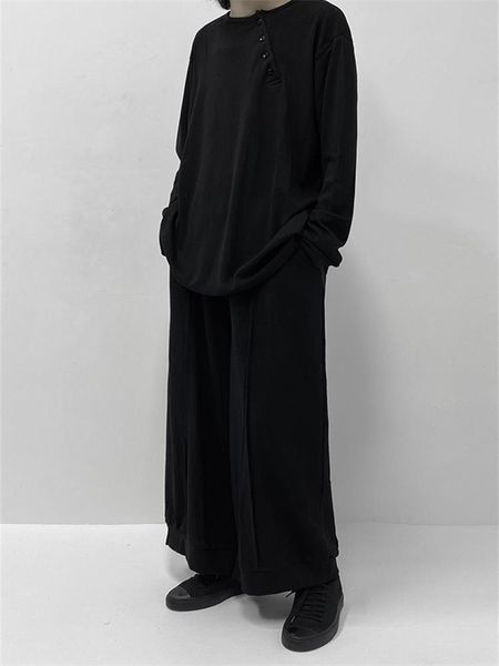 

men's t-shirts spring 2021 dark slanting button design couples with the same casual loose large size long-sleeved t-shirt, White;black