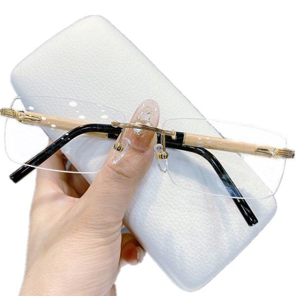 

fashion sunglasses frames luxury men rectangular rimless glasses optical frame 57-16-140 qulaity wooden leg classical design eyeglasses, Black