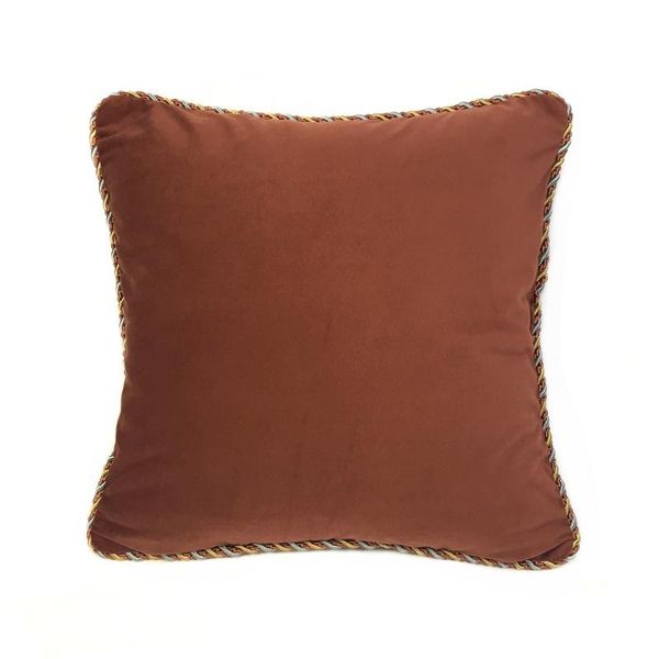 

fashion classic solid sofa chair designer rope pipping velvet throw cushion cover decorative brick red home pillow case 45x45cm cushion/deco