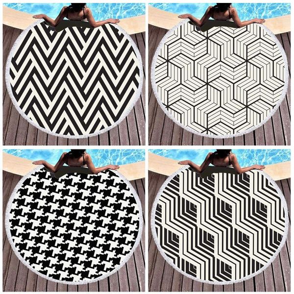 

towel black-and-white geometric round beach microfibre with resusur lawn picnic mat