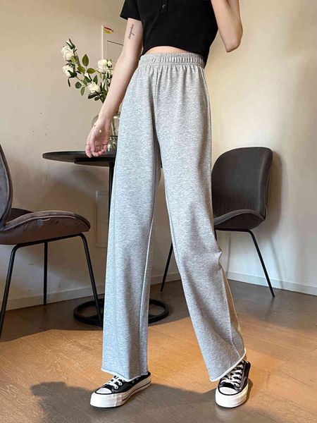 

capris women's wide leg loose straight waist pants, elastic trend, Black;white