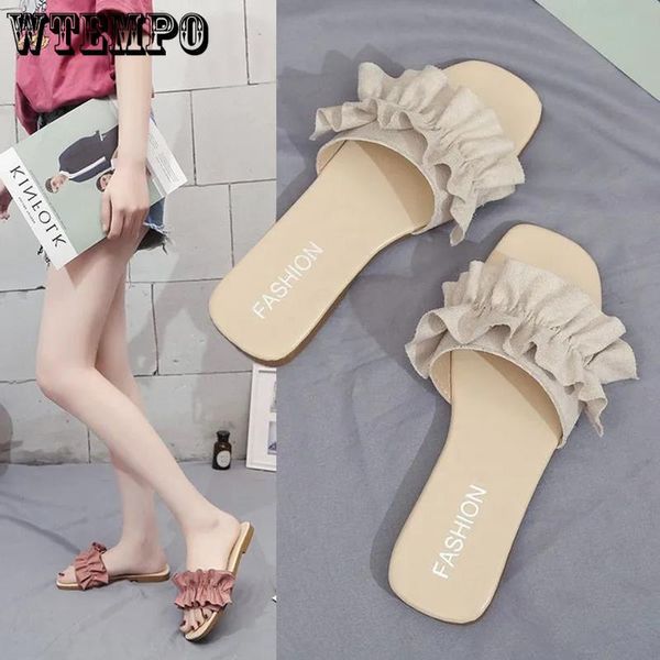 

slippers wtempo fashion women lotus leaf 2021 summer slides woman beach casual non slip ladies, Black