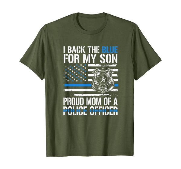 

i back the blue for my son proud mom of a police officer t-shirt, White;black