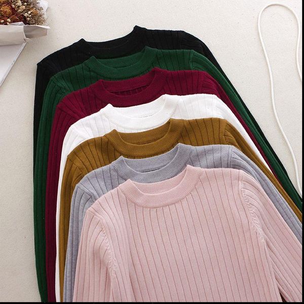

winter thick women sweater pullover sweaters basic rib knitted cotton solid crew neck essential jumper long sleeve pull, White;black
