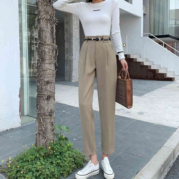 

women's pants & capris spring for vintage women in straight line women's pants casual suit belts solid lady loose waist harem p37, Black;white