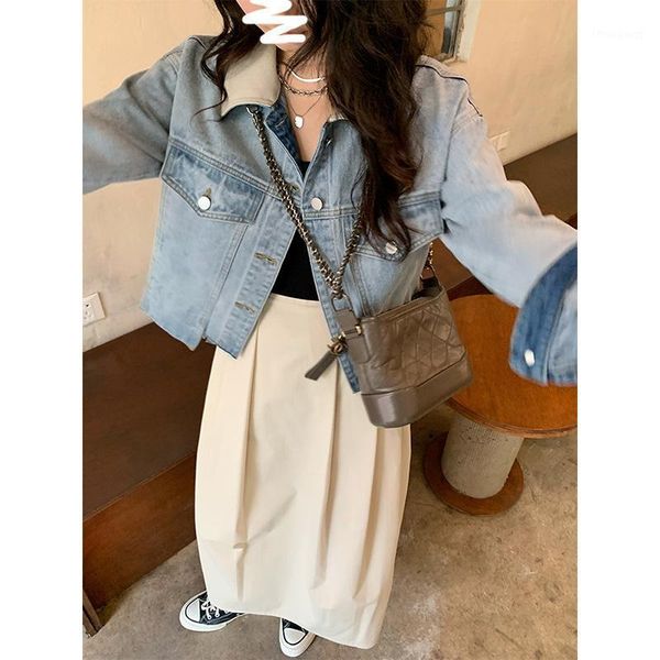 

women's jackets blue short style denim jacket korean long sleeve coat loose 2021 early autumn sense fashion, Black;brown