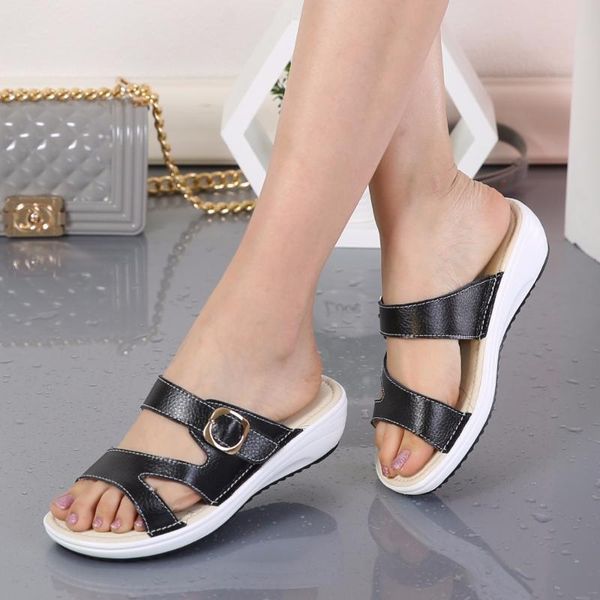 

slippers aardimi 5 colors genuine leather women wedges shoes women's flip flops slip on summer sandal sandalias mujer, Black