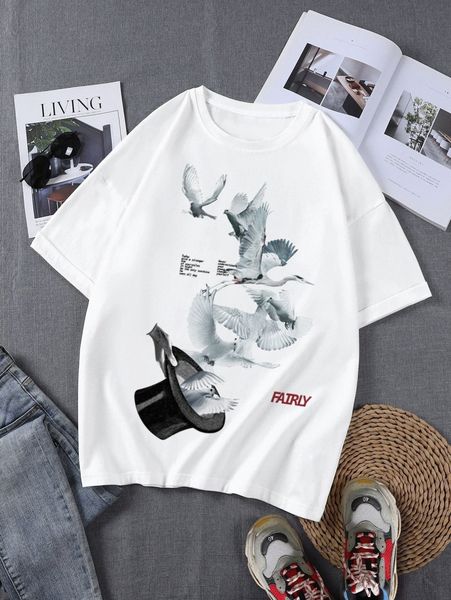 

men crane & letter graphic tee 50hd#, White;black