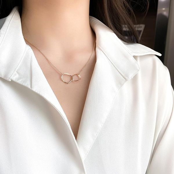 

pendant necklaces fashion jewelry simple double circle interlocking clavicle short necklace wild chain ring neck women's accessories, Silver