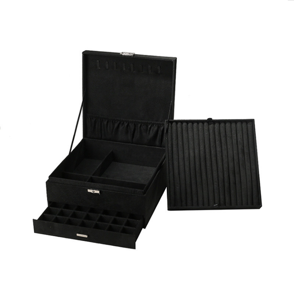 

queen style 4 color luxury practical flannel jewelry box fashion jewelry display earrings necklace pendant nobel jewelry casket, Black;white