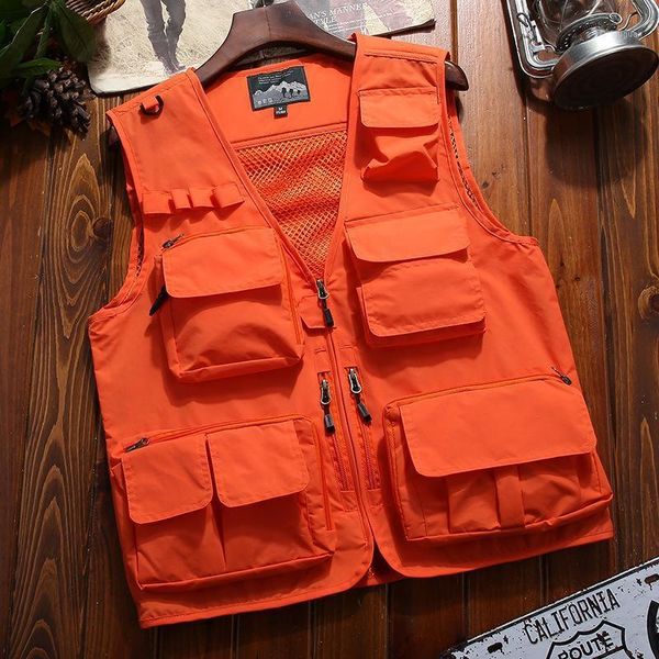 Herrenwesten 7XL Große Größe Multi-Pocket Schnelltrocknende Weste Erwachsene Outdoor-Reiseweste Mäntel Herren Casual Sommer