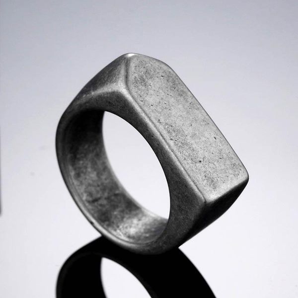 

cluster rings vintage oxidized silver flat ring for men boy stainless steel rustic band male jewelry, Golden;silver