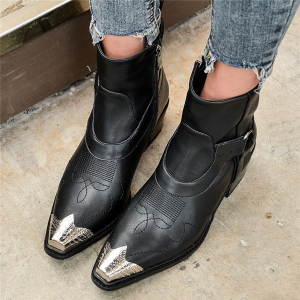 

boot of the western female metal foot black designer heels short cowboy boots