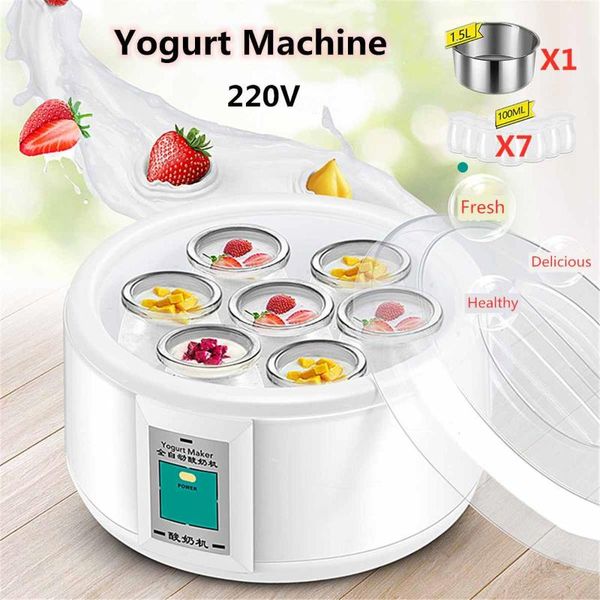 

1.5l yogurt maker with 7 glass ferment jars automatic machine household diy tools kitchen appliance 220v makers