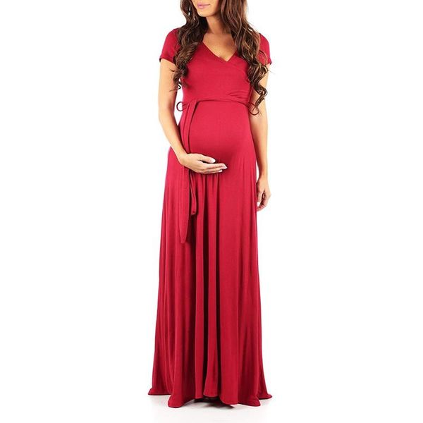 

summer fashion casual women's pregnancy v collar short sleeve dress maternity solid color sundress zwangerschaps kleding dresses, White