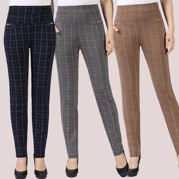 

fall winter grid warm women capris sweat plus size slim high waist stretch pencil female trousers harajuku, Black;white
