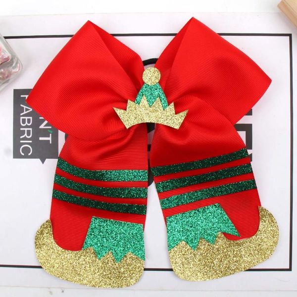 

hair accessories 7 inch large bows for girls christmas cheer patchwork glitter with elastic band party festival kids headwear, Slivery;white