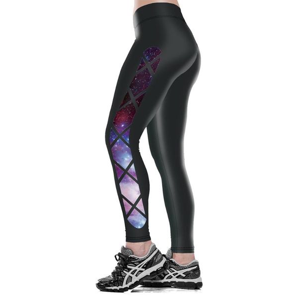 

women's leggings women sided purple galaxy print high waist fitness workout cheerleader rooter pants hiphop party elastic fiber trous, Black