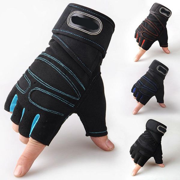 

gym fitness padded gloves men's training cycling grip wrist support wrap strap, Black