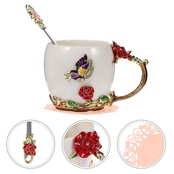 

cups & saucers 1 set 320ml decorative flower tea cup enamel coffee mug drinking